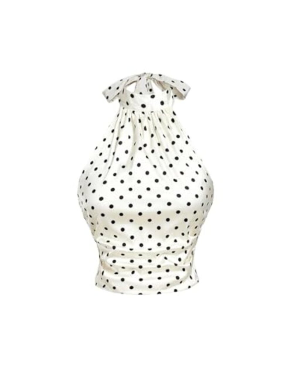 Y2K Satin Polka Dot Backless Halter Crop Top Tie Ruched Going Out